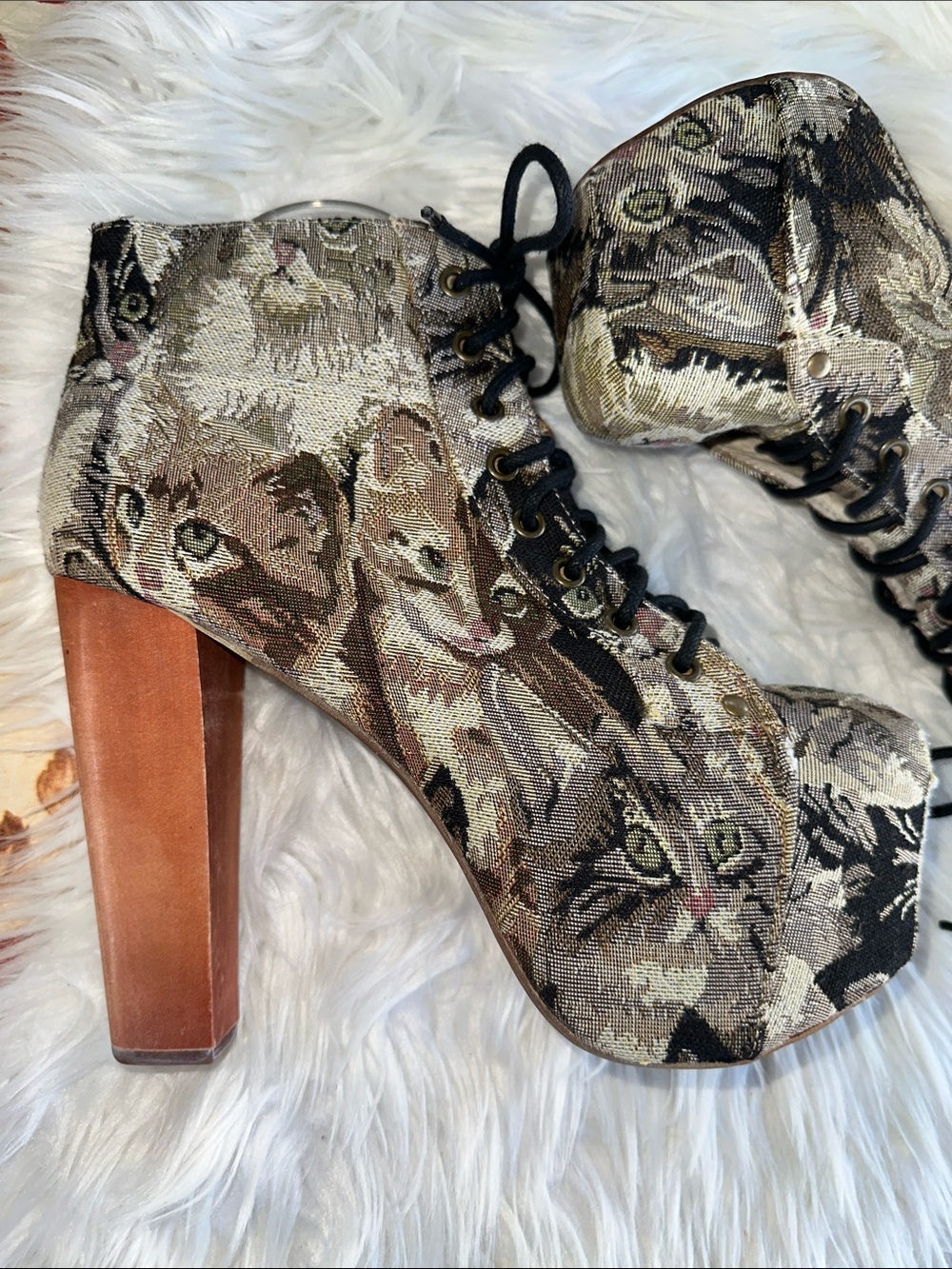 Jeffrey Campbell Lita Cat Tapestry Platform Heels/ Boots - Picture 6 of 14